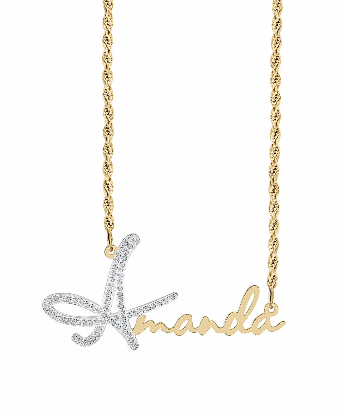 Iced Out Single Plated Nameplate Necklace &quot;Amanda&quot;
