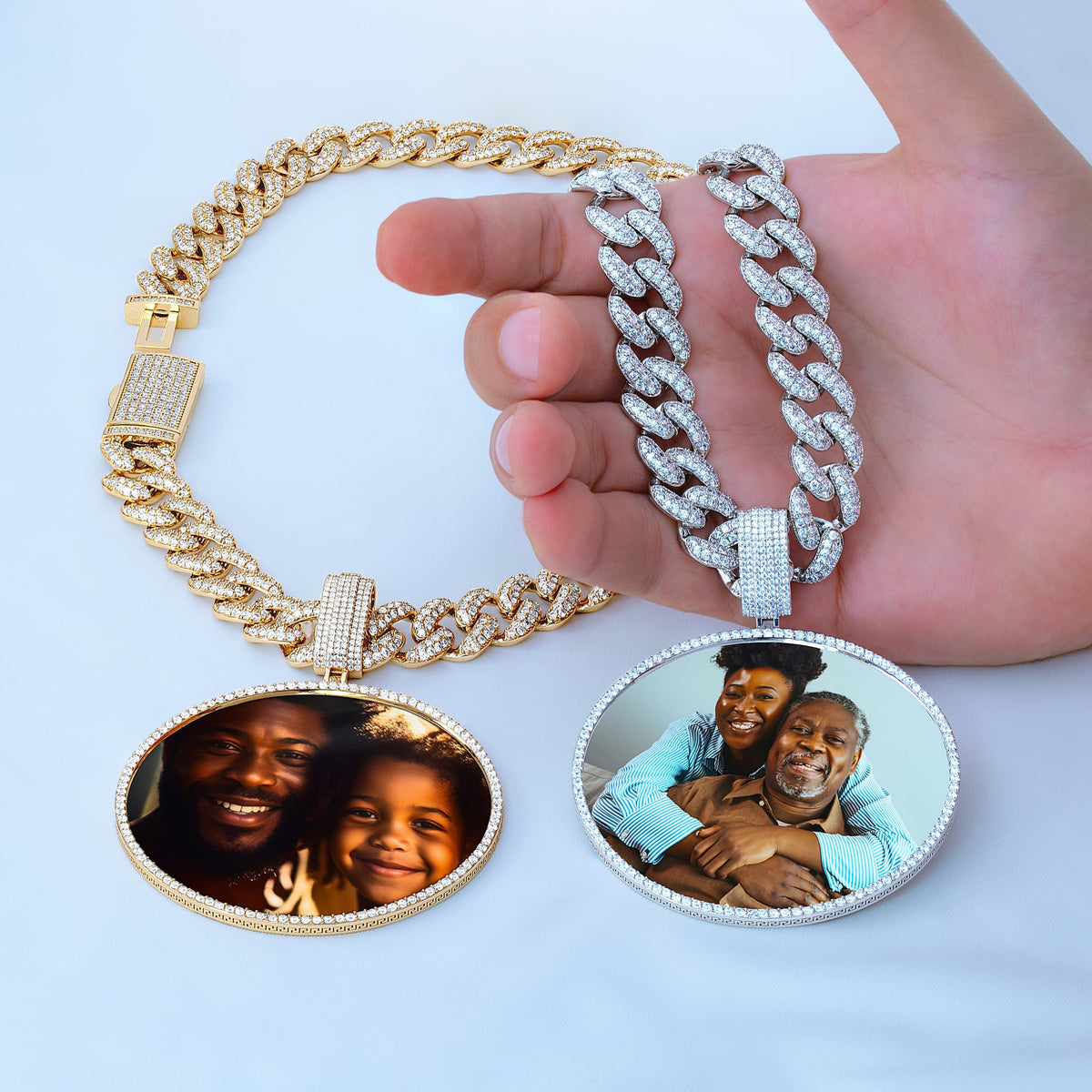 Thick Iced Out Choker and Round Photo Pendant
