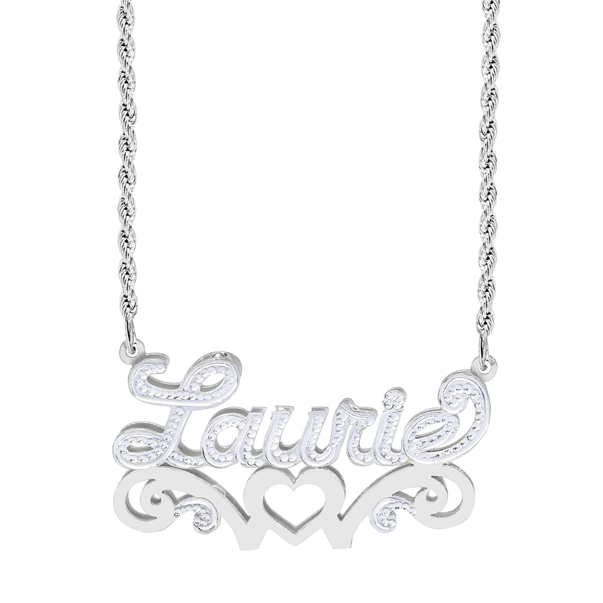 Double Nameplate Necklace w/ Love Heart &quot;Laurie&quot;