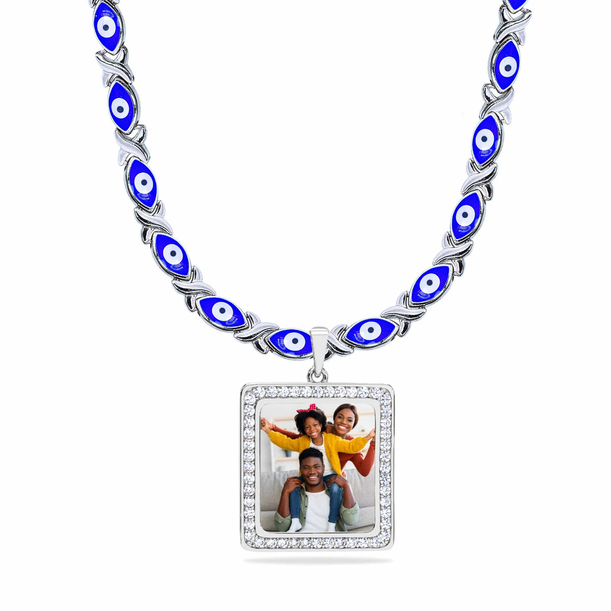 Evil Eye Xo Chain Iced Out Square Photo Pendant