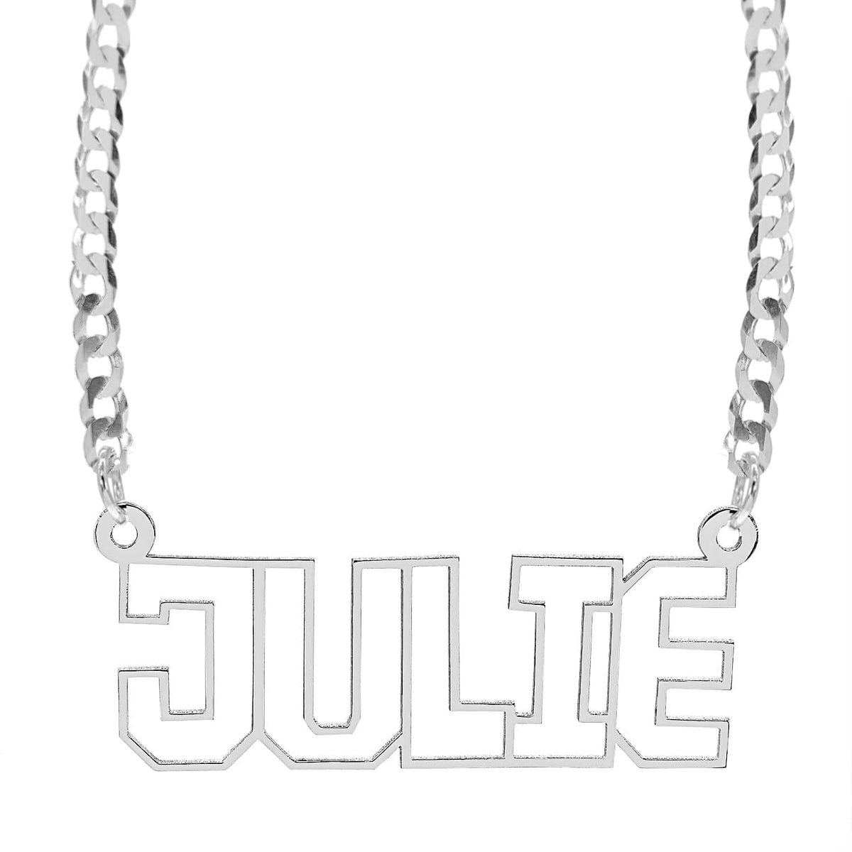 Sterling Silver / Cuban Chain Custom Nameplate Necklace - Cutout Block Name Necklace