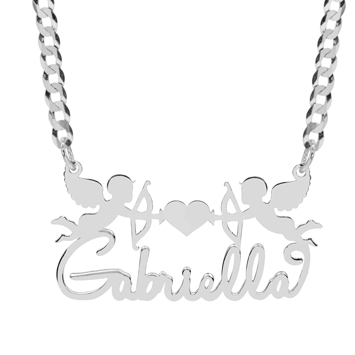 Sterling Silver / Cuban Chain Personalized Cupid Name Necklace