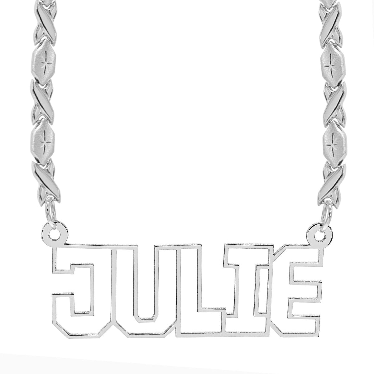 Sterling Silver / Xoxo Chain Custom Nameplate Necklace - Cutout Block Name Necklace