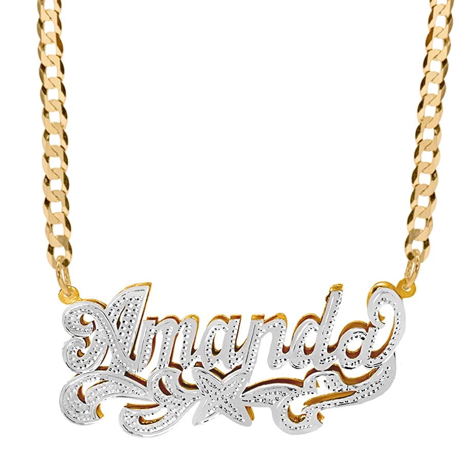 10K Solid Gold / Cuban Chain Solid Gold Personalized Double Plated Name Necklace &quot;Amanda&quot;