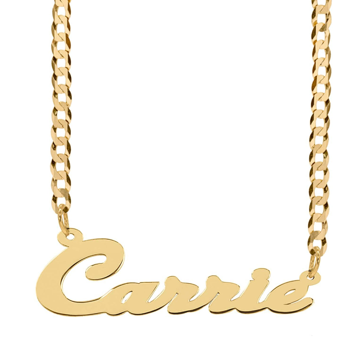 10K Solid Gold / Cuban Chain Solid Gold Script Name Necklace &quot;Carrie&quot;