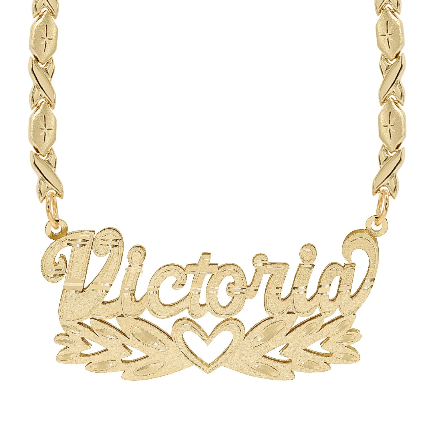 14K Solid Gold / Cuban Chain Solid Gold Double Nameplate Necklace "Victoria"