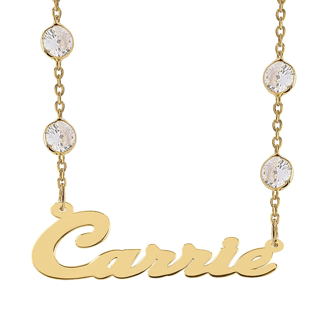 10K Solid Gold / Zirconia Chain Solid Gold Script Name Necklace &quot;Carrie&quot;