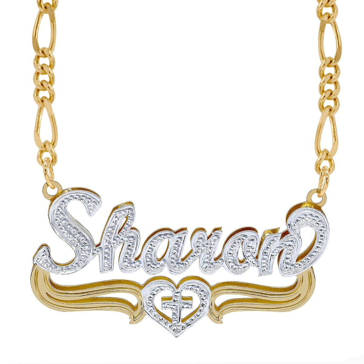14k Gold over Sterling Silver / Figaro Chain Copy of Double Plated Nameplate Necklace &quot;Jessica&quot;