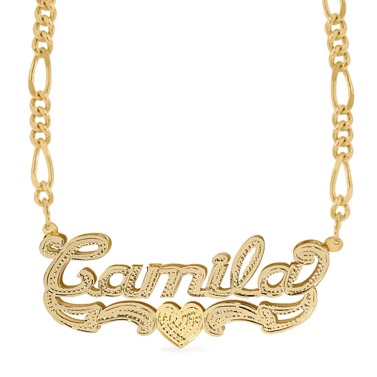 14k Gold over Sterling Silver / Figaro Chain Double Plated Name Necklace &quot;Camila&quot; with Figaro chain