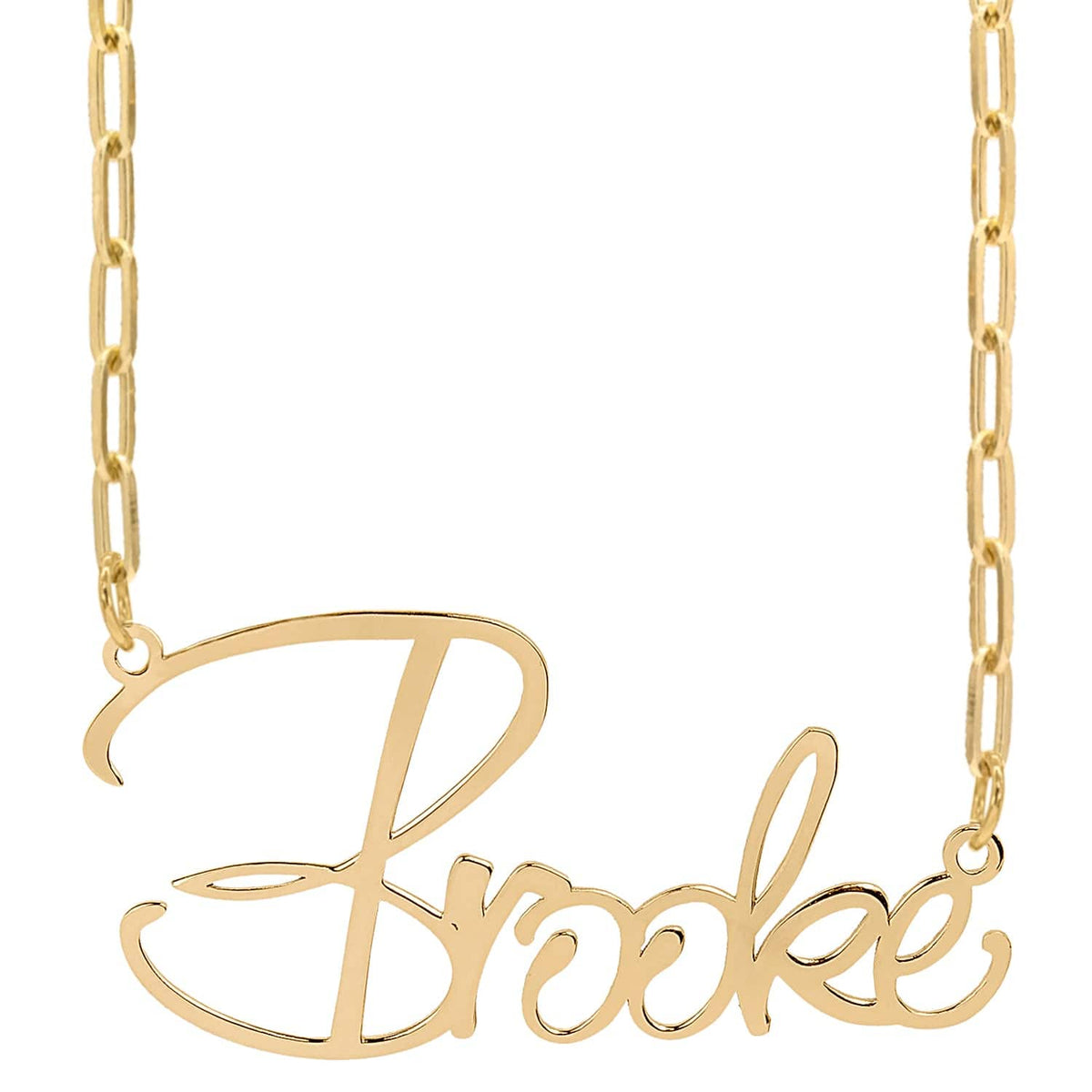 14K Gold over Sterling Silver / Paper Clip Chain &quot;Brooke Style&quot; Name Plate Necklace