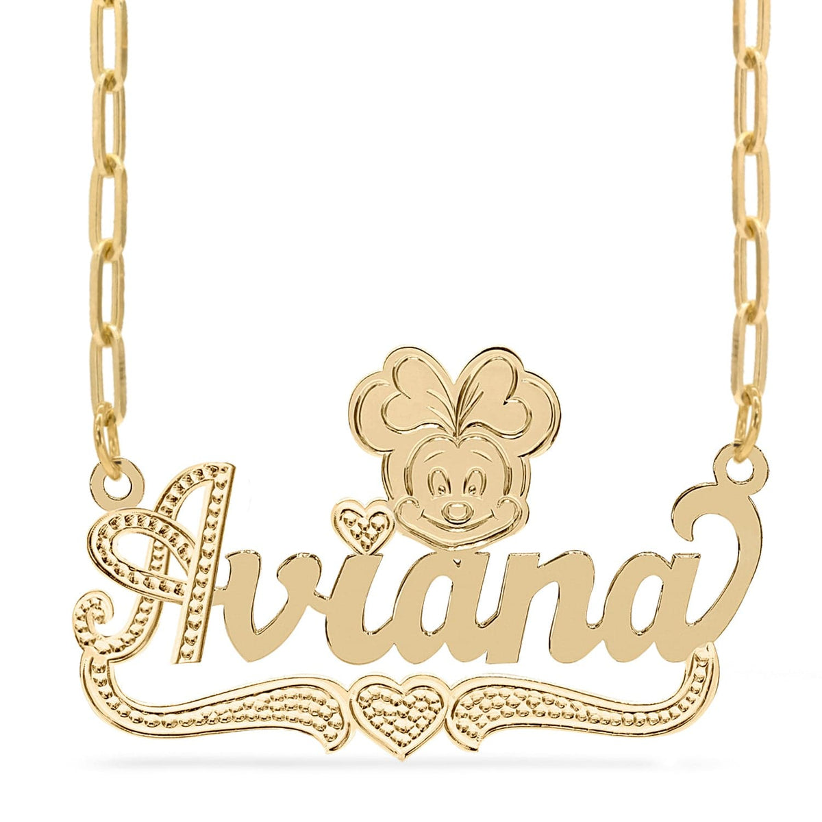 14k Gold over Sterling Silver / Paper Clip Chain Cartoon Nameplate Necklace &quot;Aviana&quot;