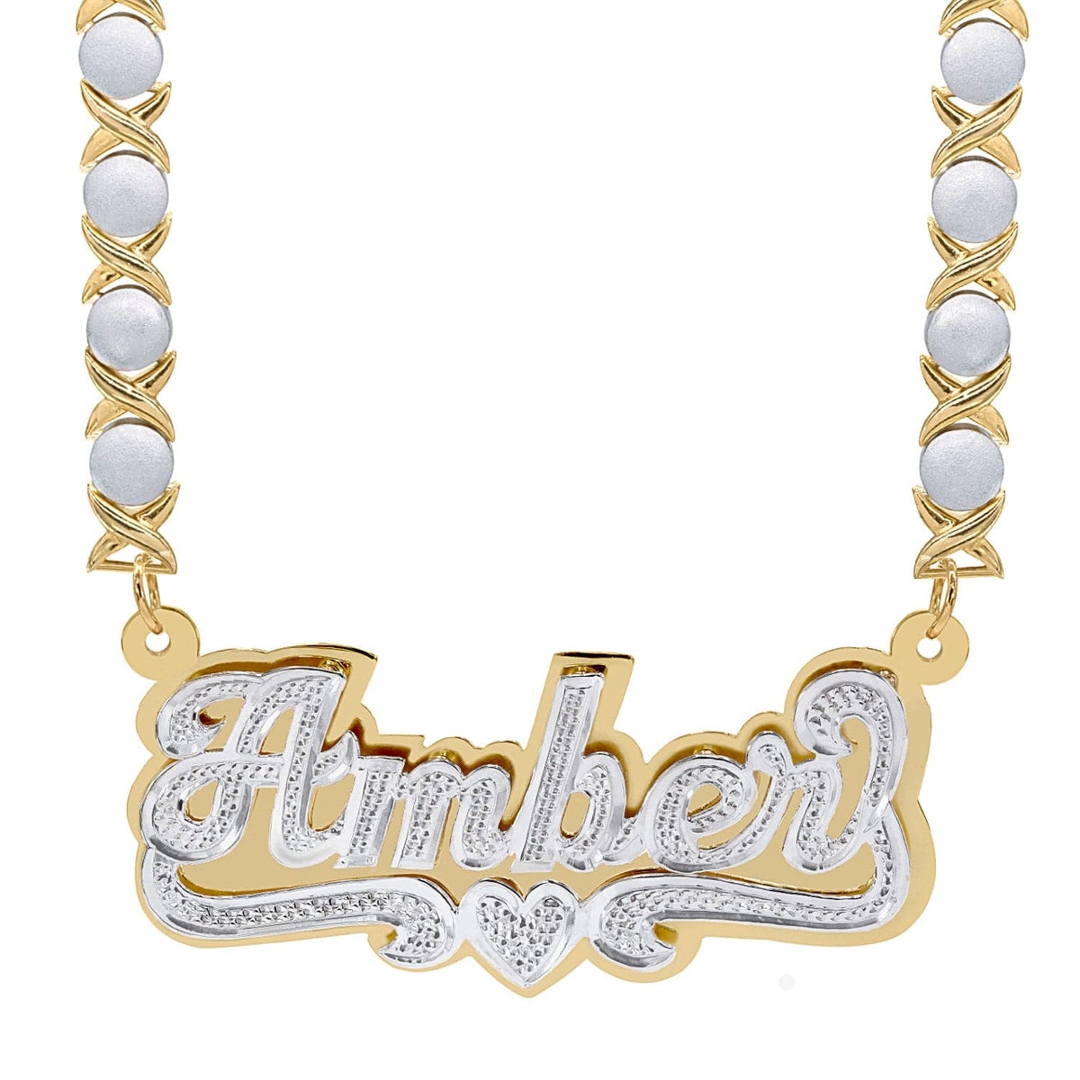 14K Gold over Sterling Silver / Rhodium Xoxo Chain Personalized Double Plated Name Necklace &quot;Amber&quot;