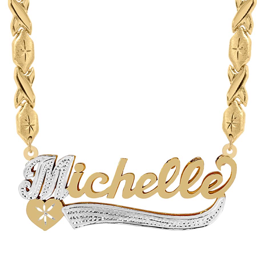 14k Gold over Sterling Silver / Xoxo Chain Double Plated Name Necklace &quot;Michelle&quot; with Xoxo Chain