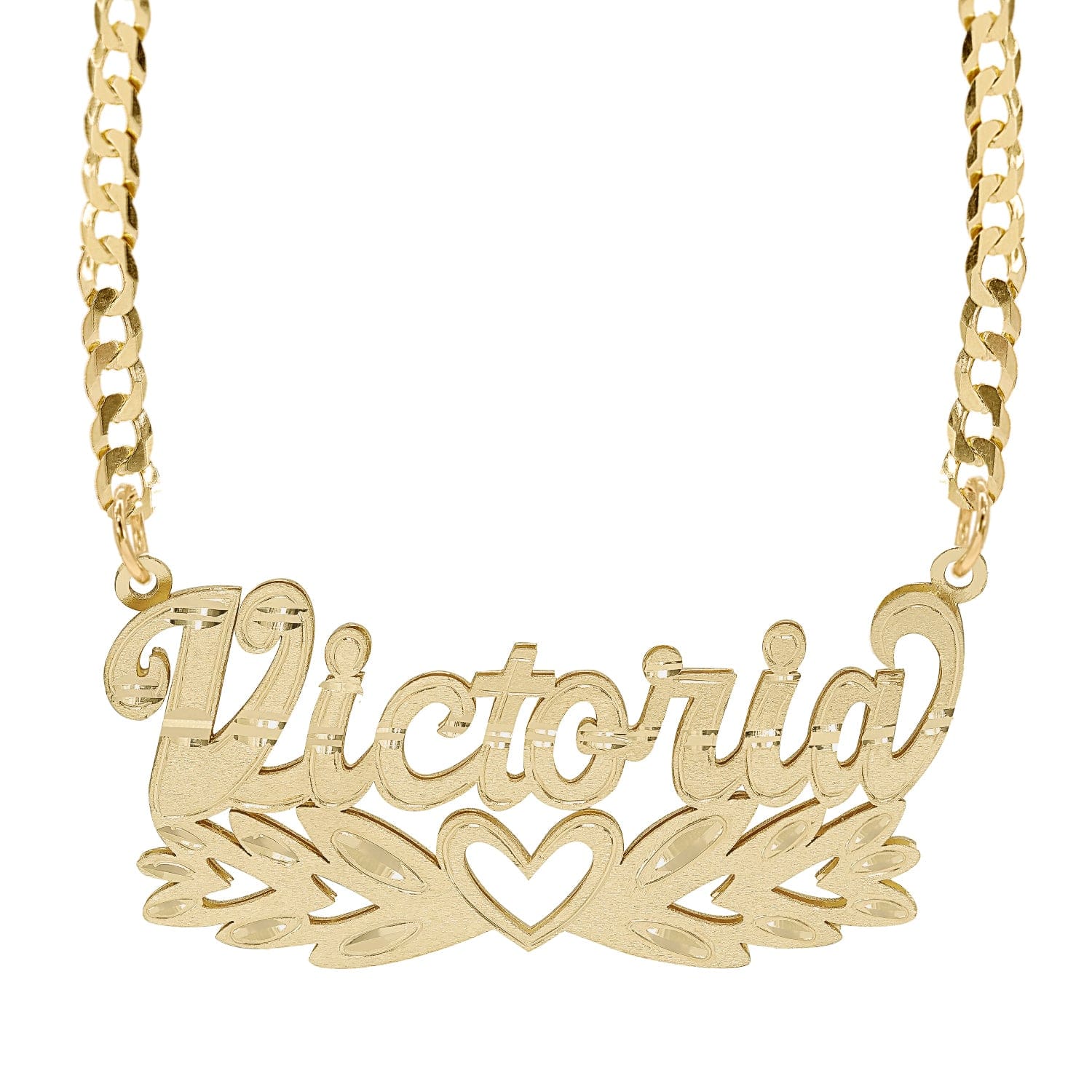 14K Solid Gold / Cuban Chain Solid Gold Double Nameplate Necklace "Victoria"