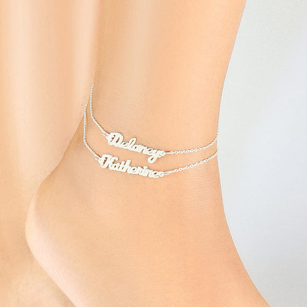 Personalized 14K Gold-Plated Floating Monogram Ankle Bracelet 