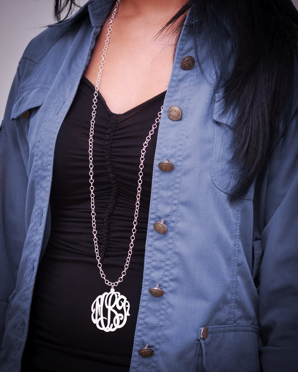 Gold Plated 2" Monogram Necklace with 36" Link Chain