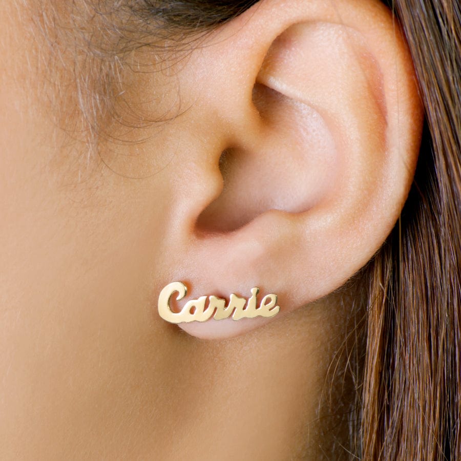 Gold Plated Carrie Stud Name Earrings