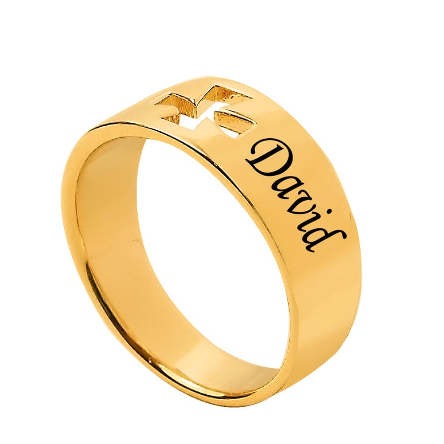 Gold Plated / 5&quot; Cross Ring with Couples Names