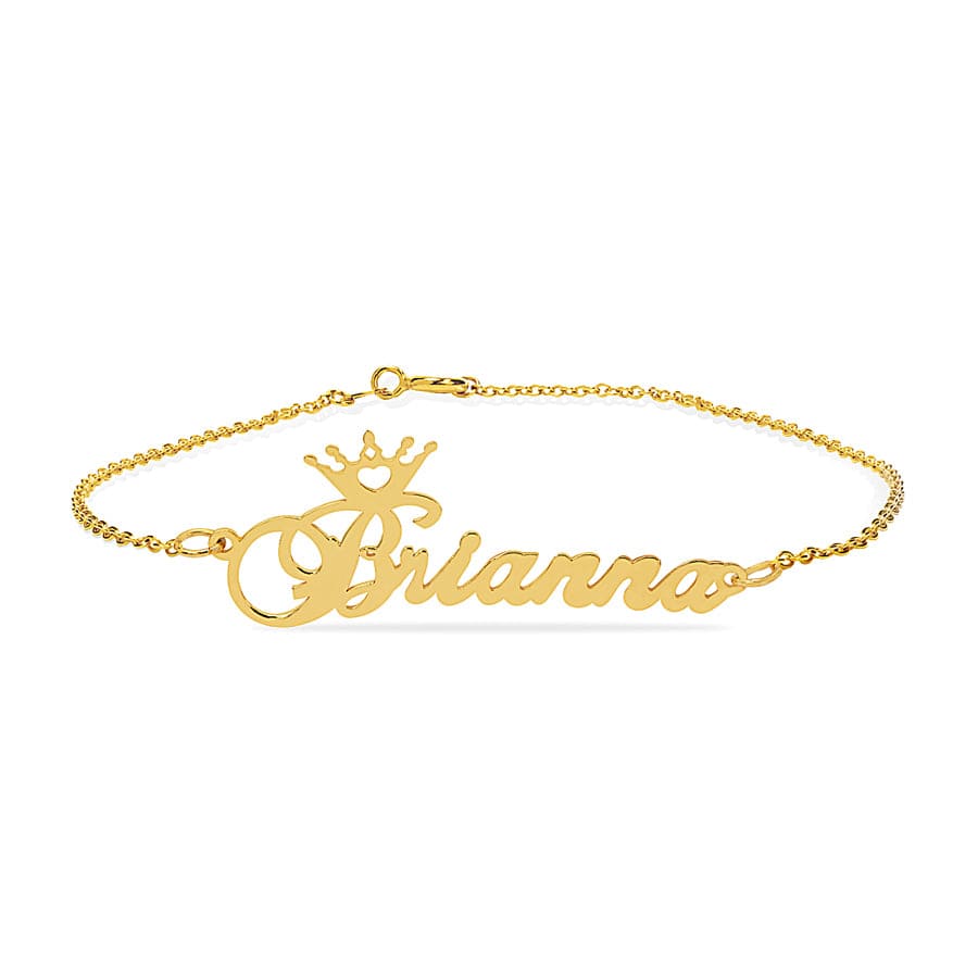Gold Plated / 9" Link Chain Name Crown Link Anklet
