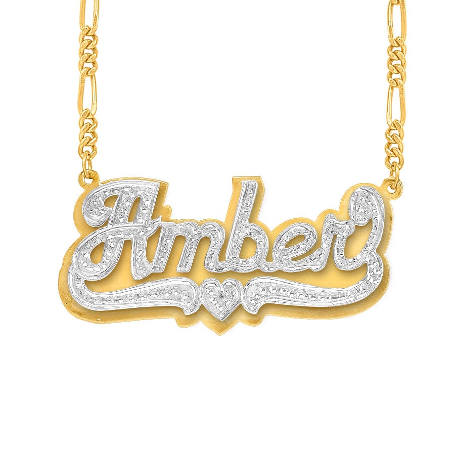 Gold Plated / Figaro Chain Double Plated Name Necklace &quot;Amber&quot; with Figaro chain