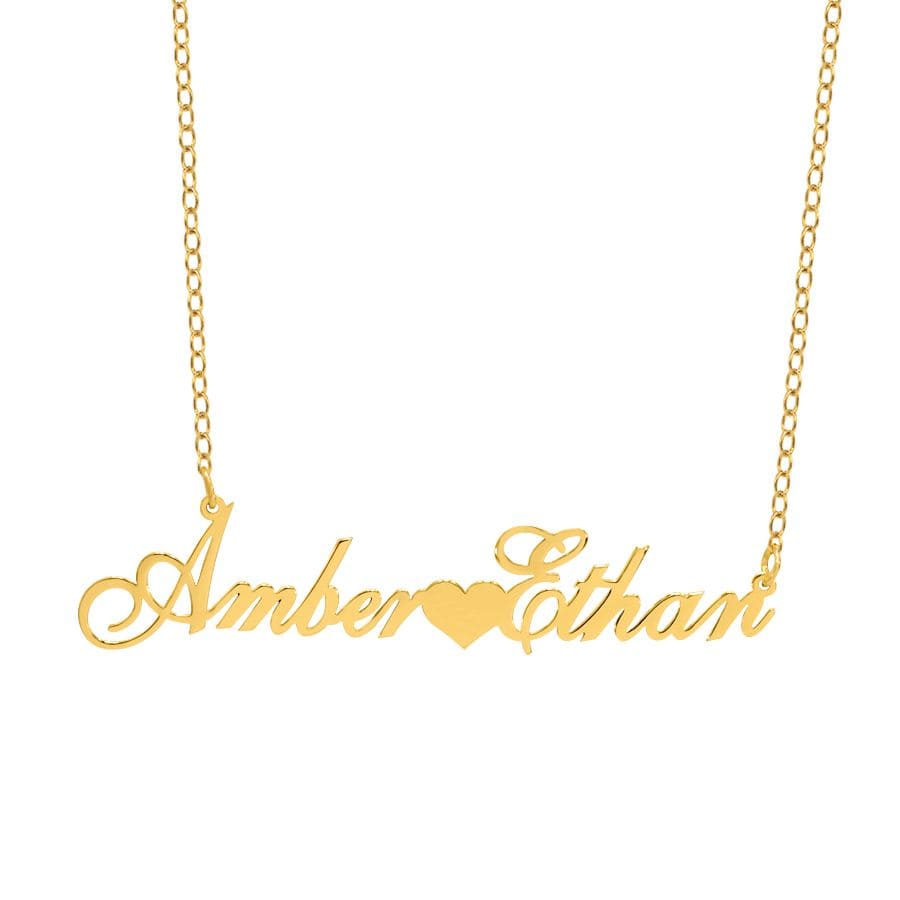 Gold Plated / Link chain Couple&#39;s Name Necklace with Heart