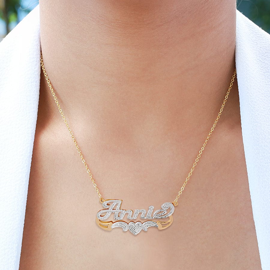 14K Gold over Sterling Silver / Cuban Chain Personalized Double Nameplate necklace