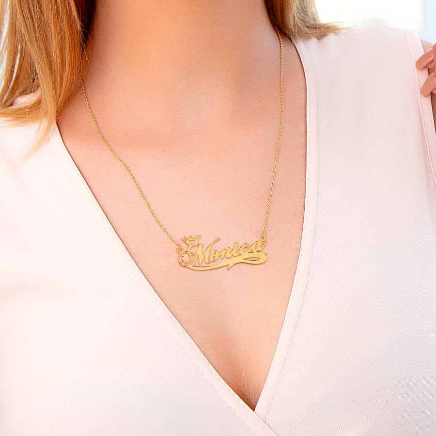 Personalized Name Crown Necklace with Tail Accent