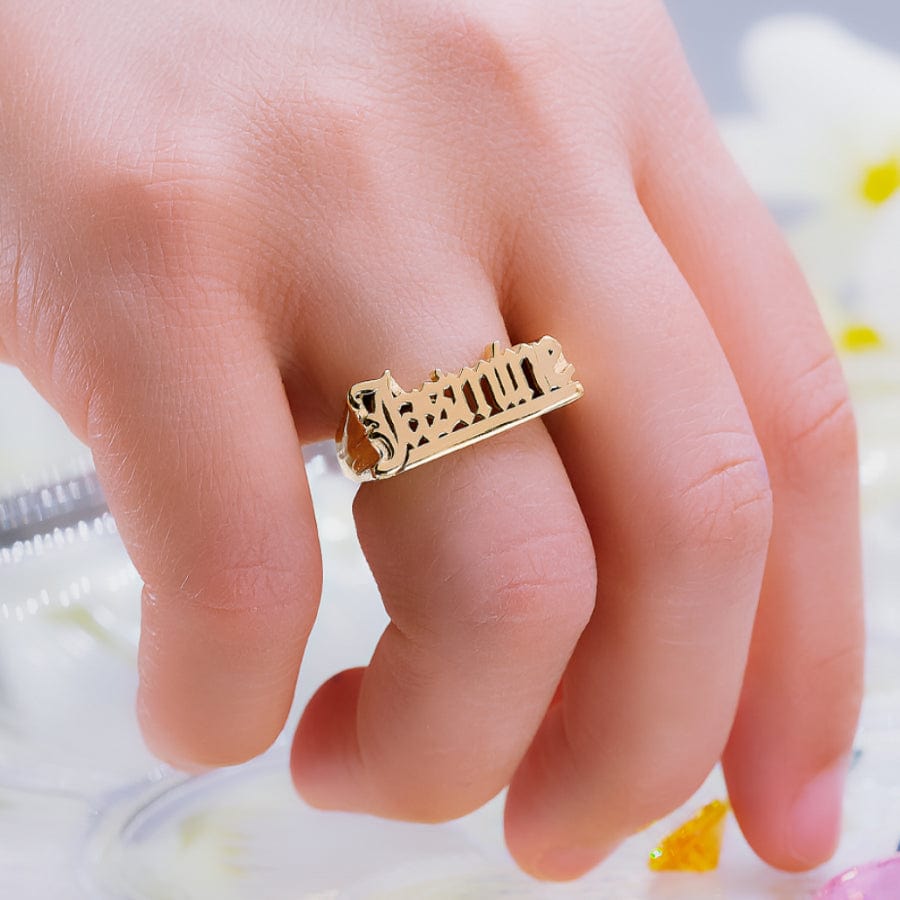 14K Gold over Sterling Silver Personalized Old English Name Ring