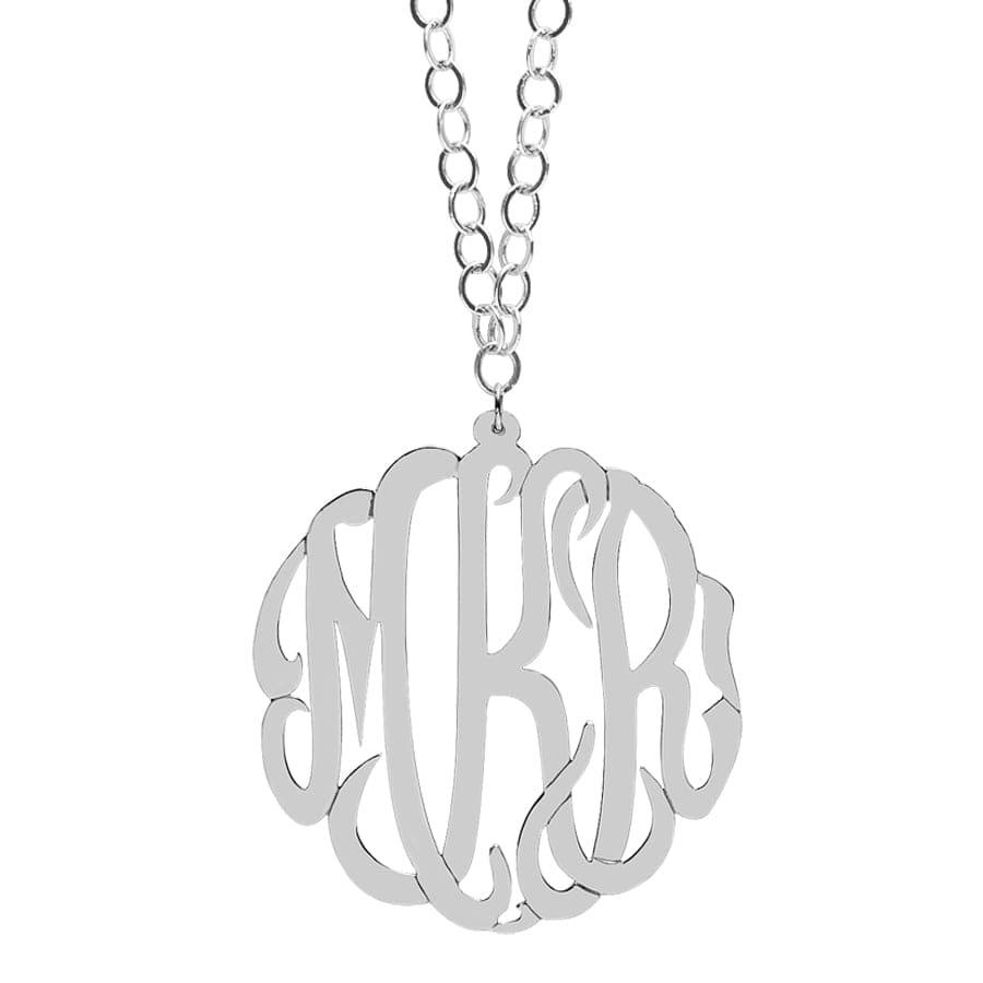 Silver Plated 2&quot; Monogram Necklace with 36&quot; Link Chain