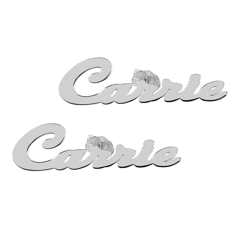 Silver Plated Carrie Stud Name Earrings