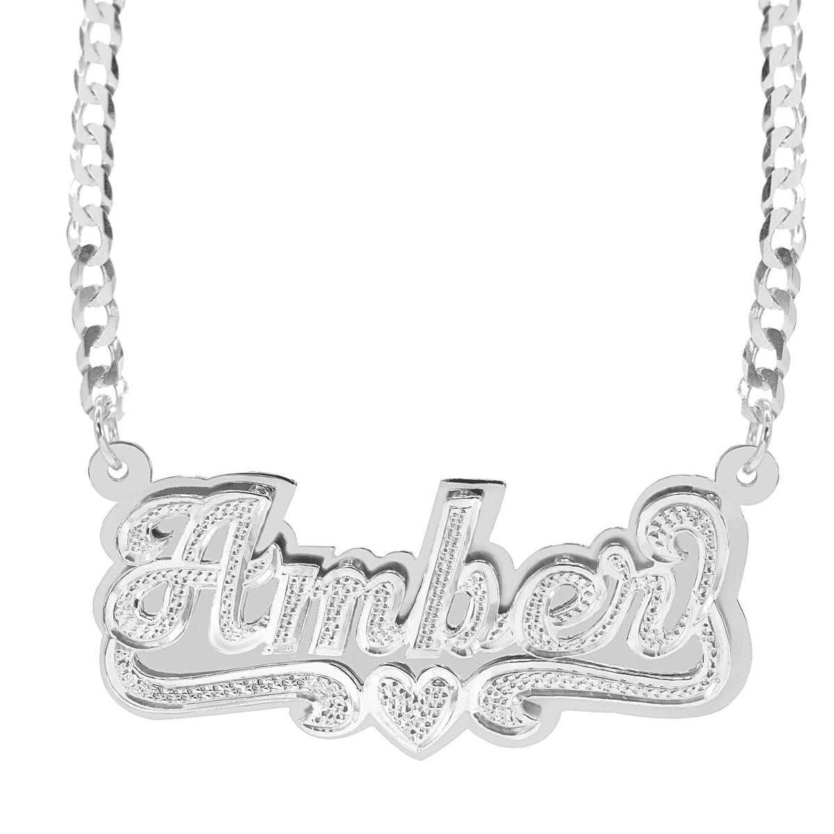 Silver Plated / Cuban Chain Double Plated Name Necklace &quot;Amber&quot; with Cuban chain