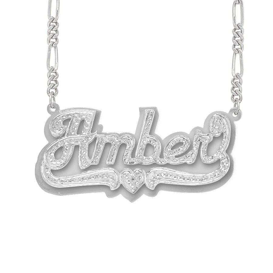 Silver Plated / Figaro Chain Double Plated Name Necklace &quot;Amber&quot; with Figaro chain