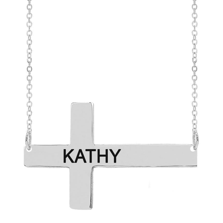 Silver Plated / Link Chain / No Engraved Horizontal Cross Necklace with Bracelet Option