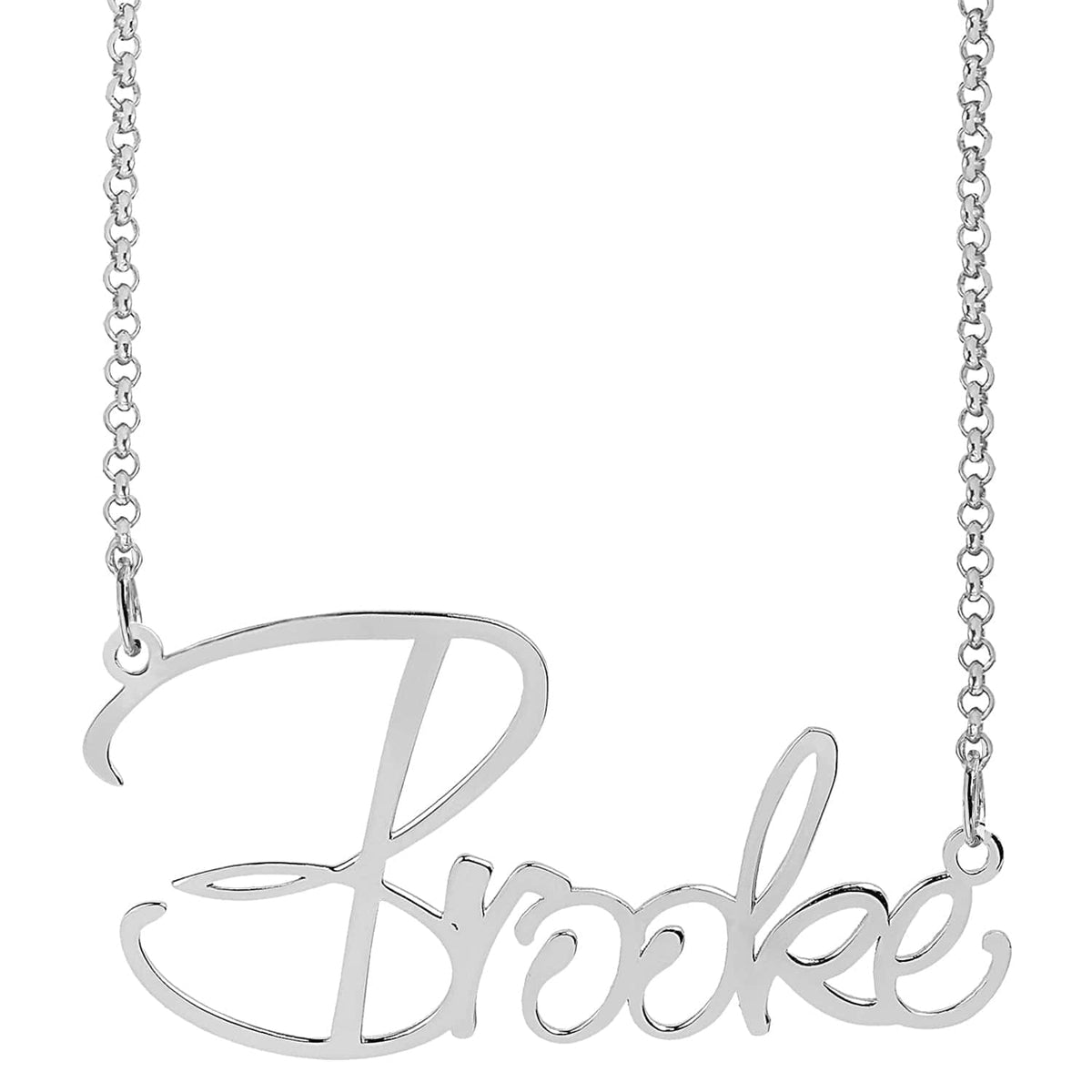 Silver Plated / Rollo Chain &quot;Brooke Style&quot; Name Plate Necklace