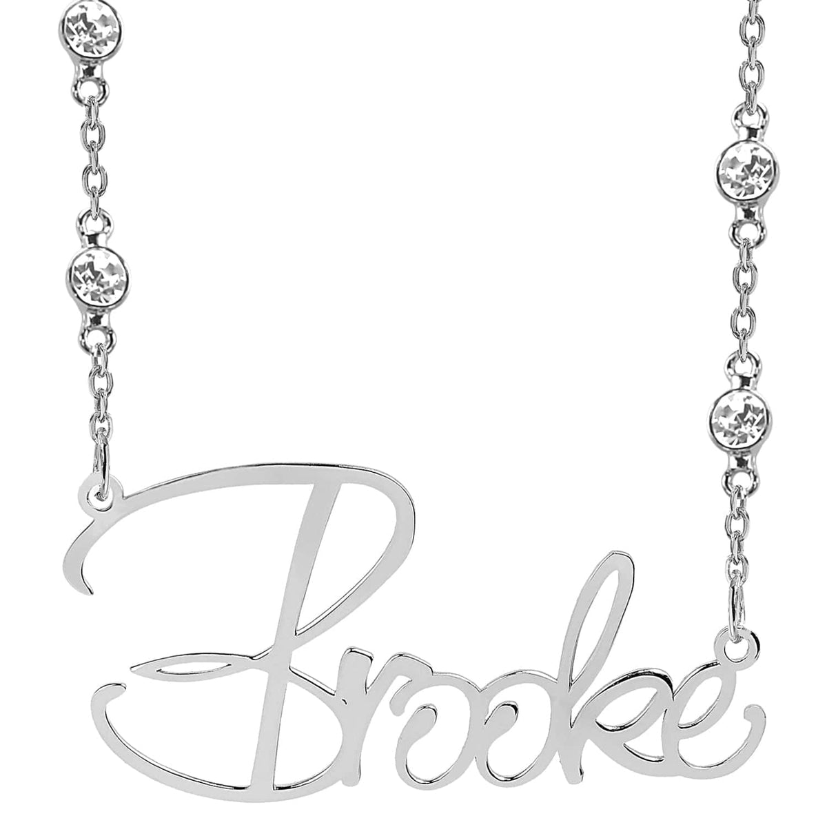 Silver Plated / Zirconia Chain &quot;Brooke Style&quot; Name Plate Necklace