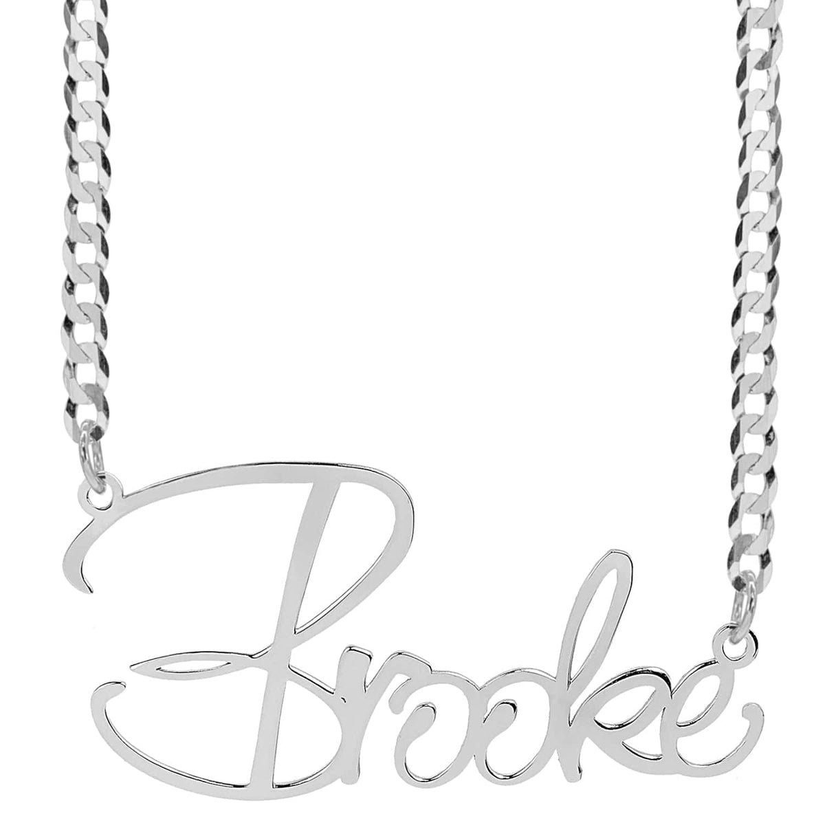 Sterling Silver / Cuban Chain &quot;Brooke Style&quot; Name Plate Necklace