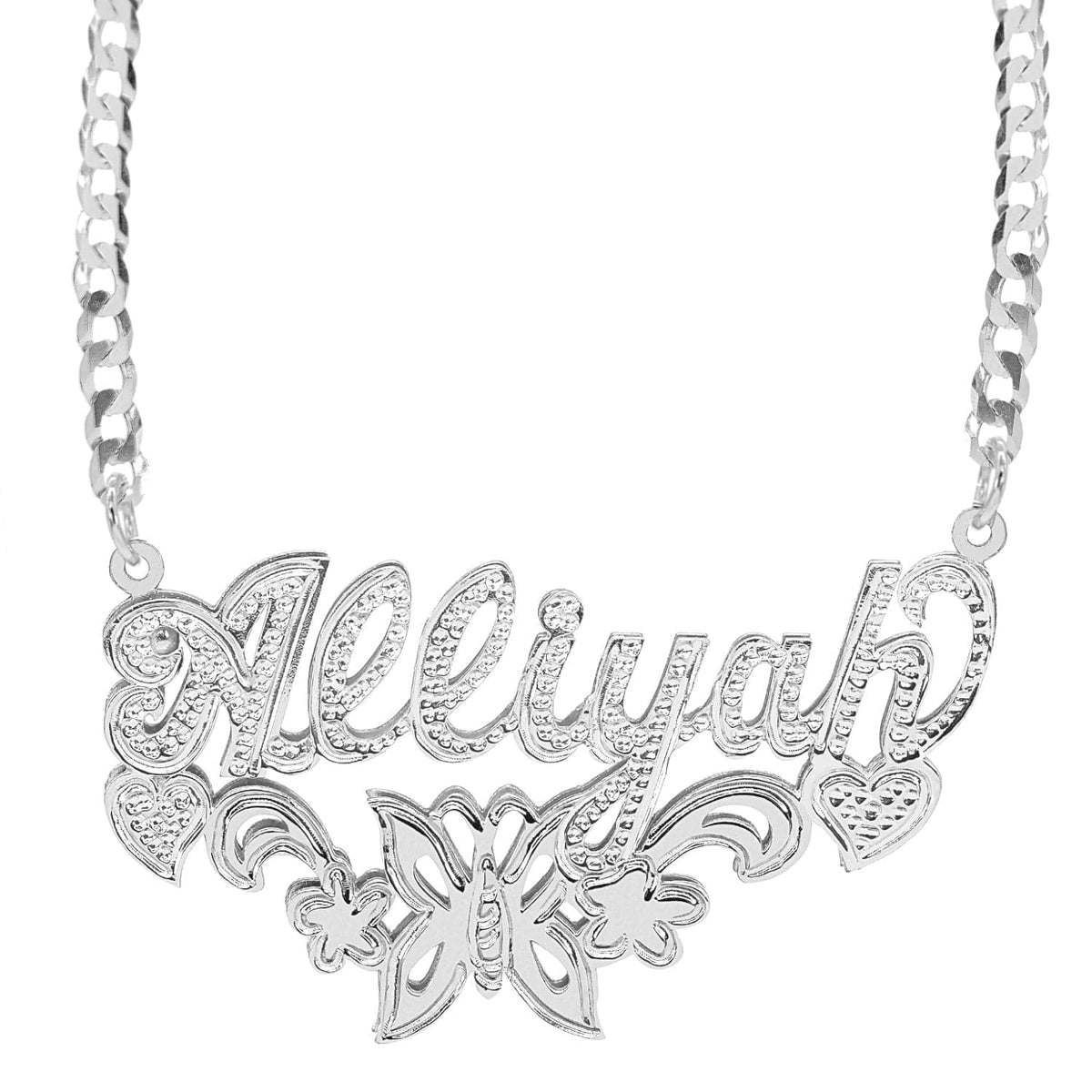 Sterling Silver / Cuban Chain Copy of Fancy Double Plated Name Necklace &quot;Alexandra&quot;