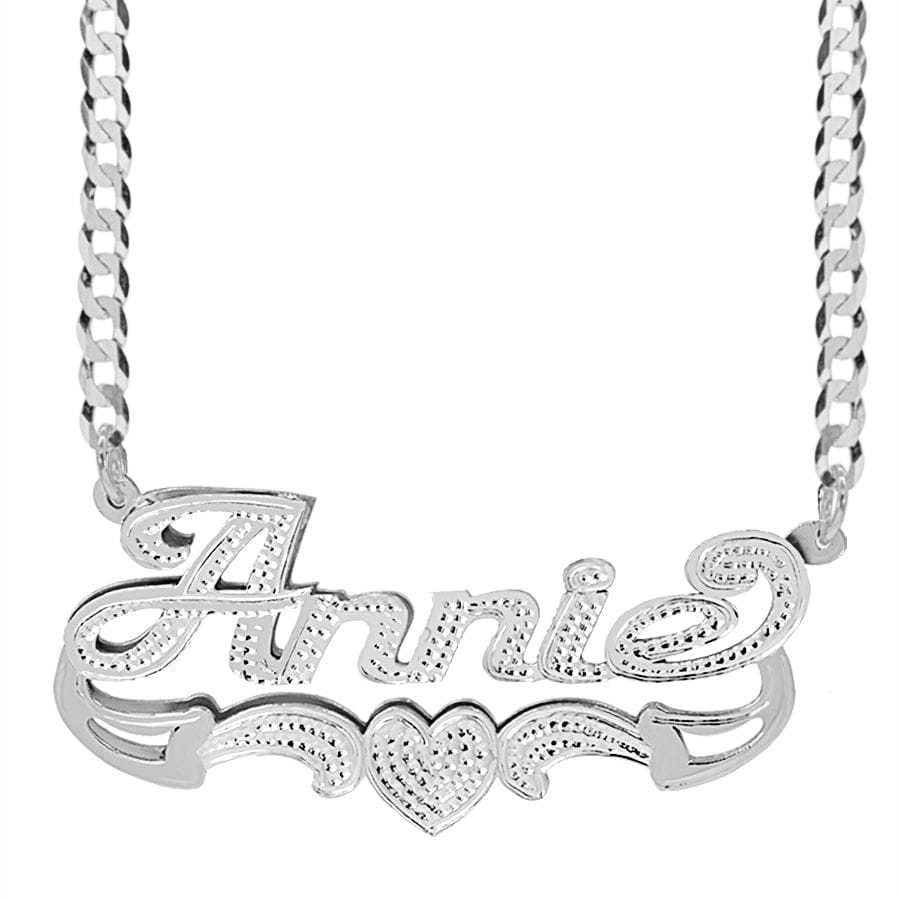 Sterling Silver / Cuban Chain Double Nameplate necklace &quot;Annie&quot; with Cuban Chain