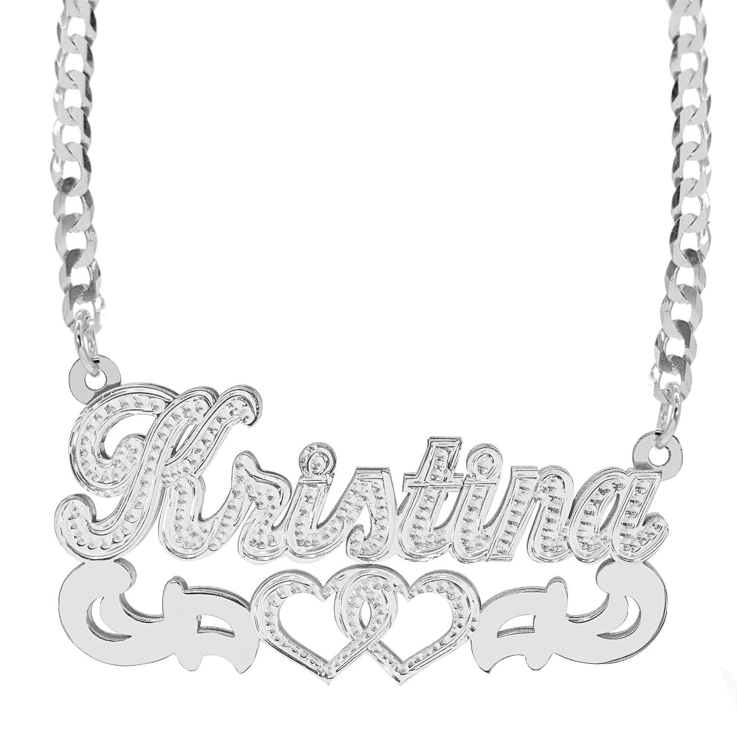Two-Tone. Sterling Silver / Cuban Chain Double Nameplate Necklace "Kristina" with Cuban chain