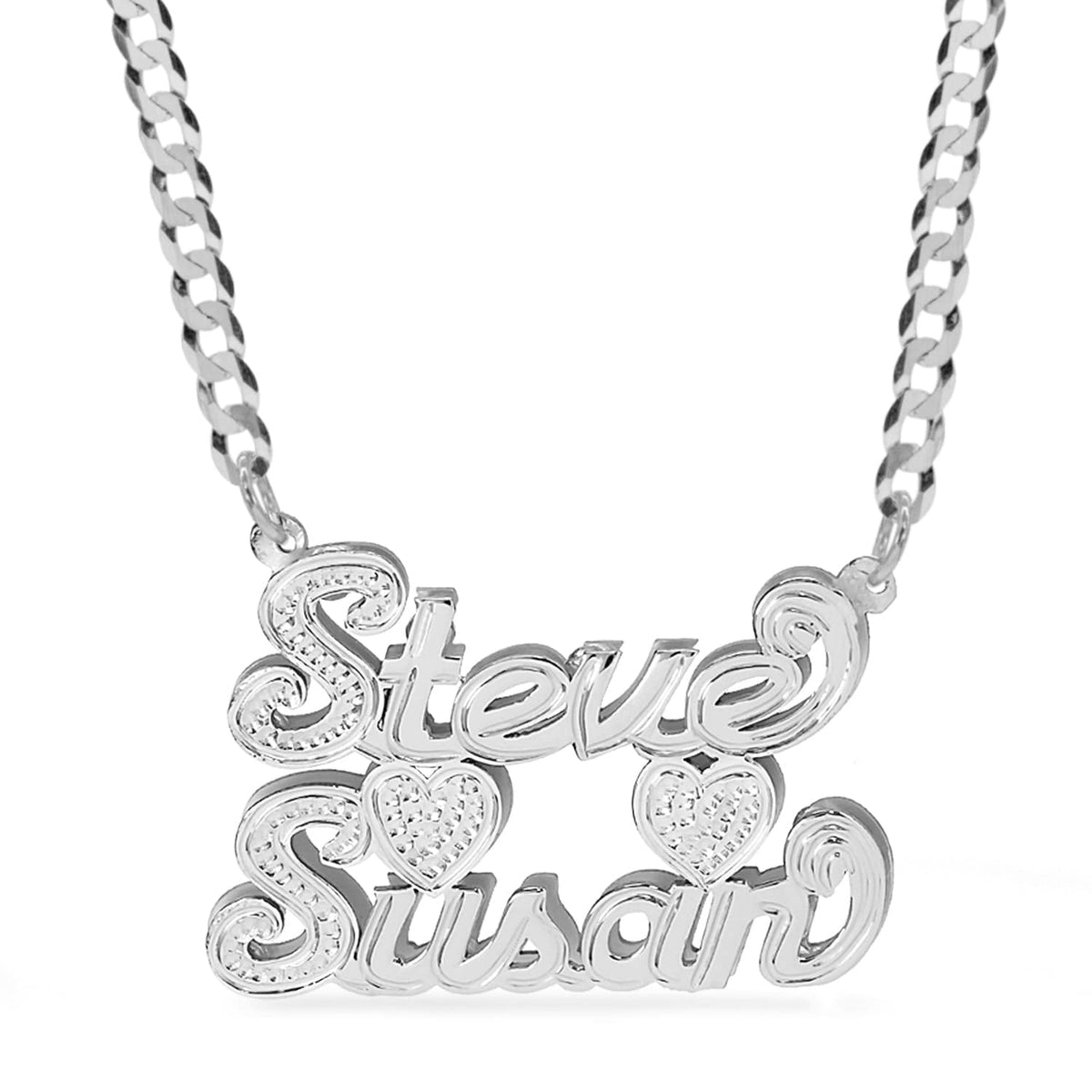 Sterling Silver / Cuban Chain Double Plated Name Necklace - Couples - Best Friends