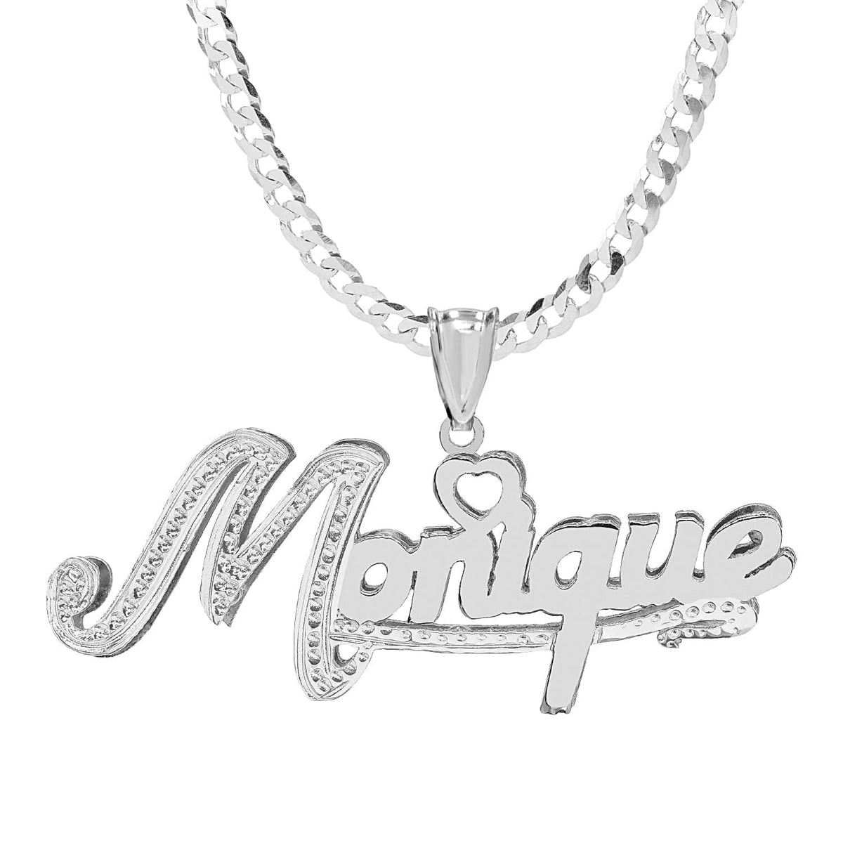 Sterling Silver / Cuban Chain Double Plated Nameplate Necklace with Cuban Chain