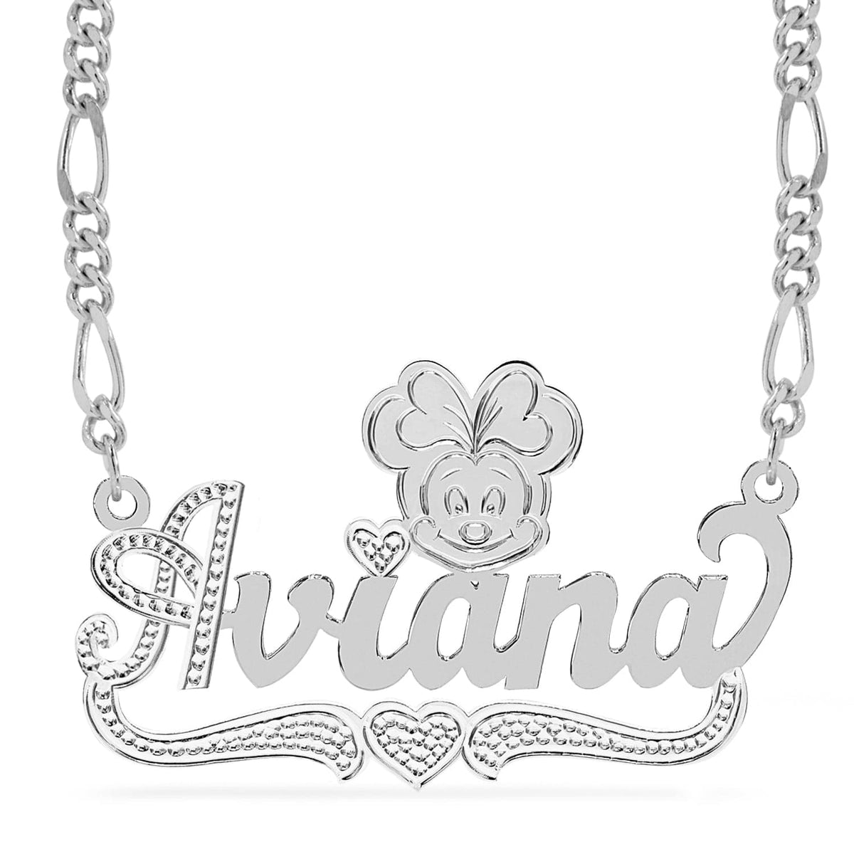 Sterling Silver / Figaro Chain Cartoon Nameplate Necklace &quot;Aviana&quot;