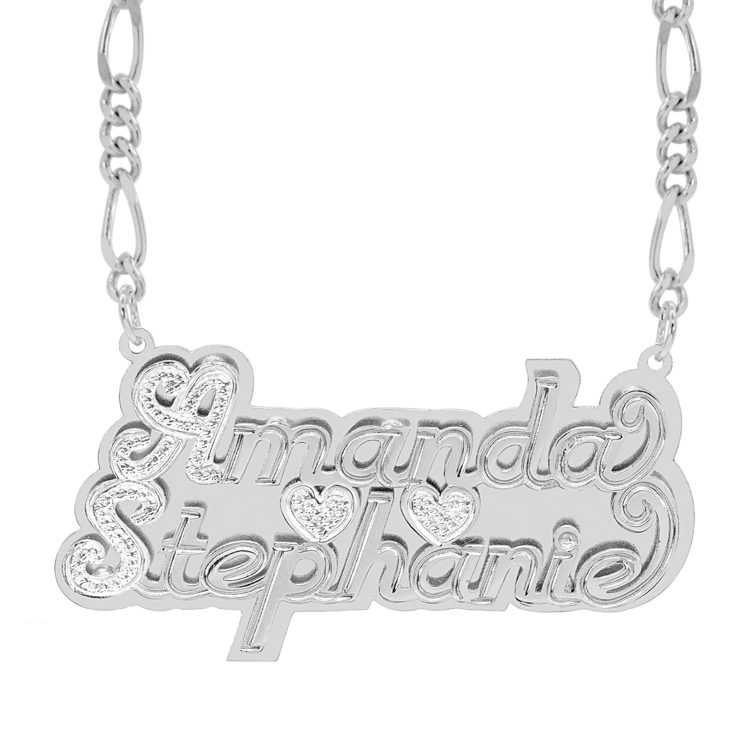 14k Gold over Sterling Silver / Figaro Chain Copy of Double Plated Nameplate Necklace "Couples"