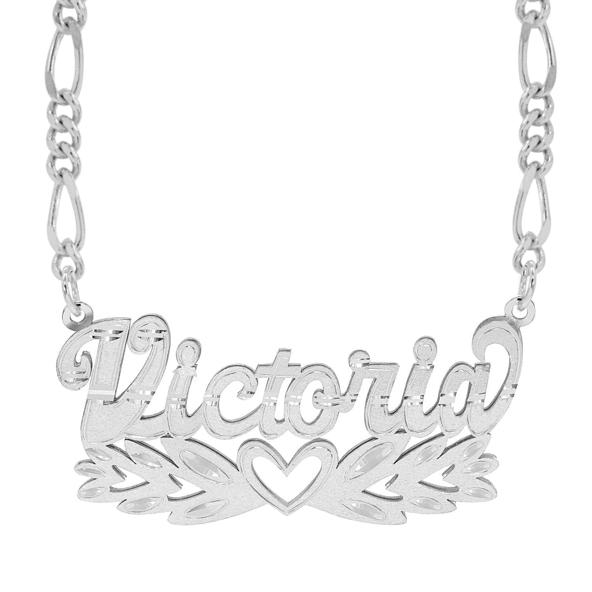 Sterling Silver / Figaro Chain Personalized Double Nameplate Necklace &quot;Victoria&quot;