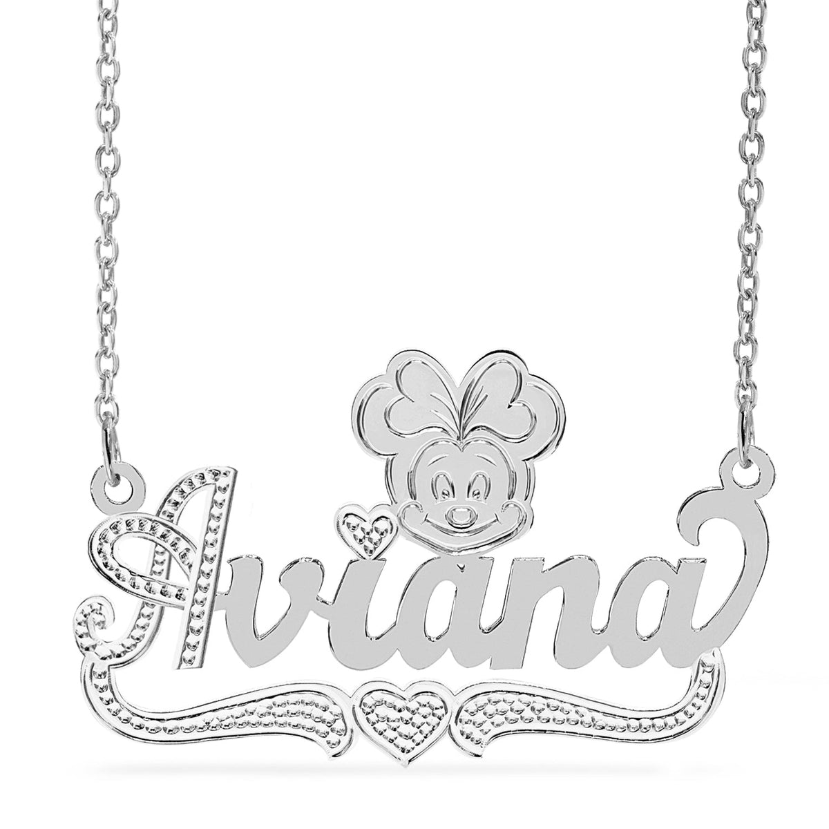 Sterling Silver / Link Chain Cartoon Nameplate Necklace &quot;Aviana&quot;