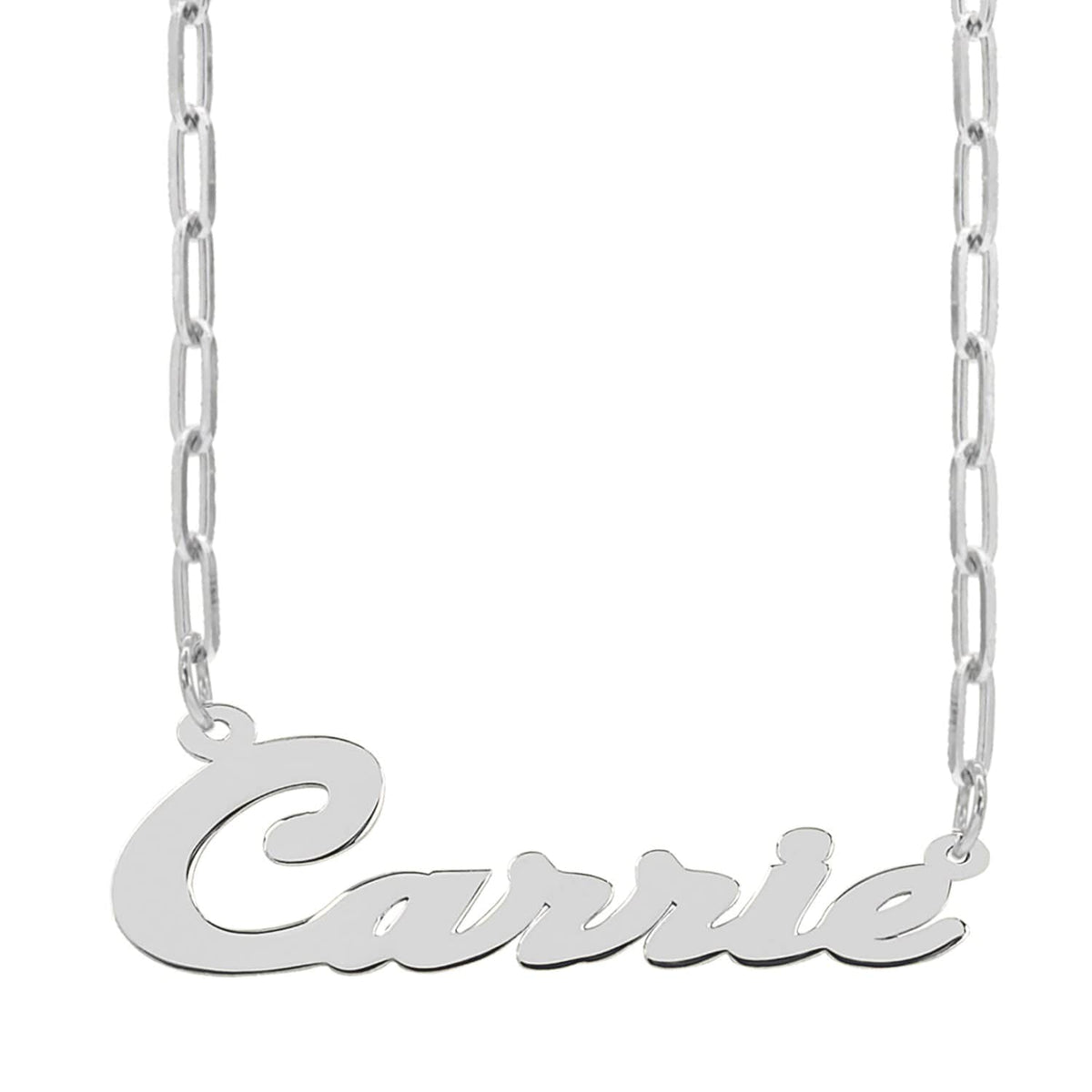 Sterling Silver / Paper Clip Chain Script Name Necklace &quot;Carrie&quot;