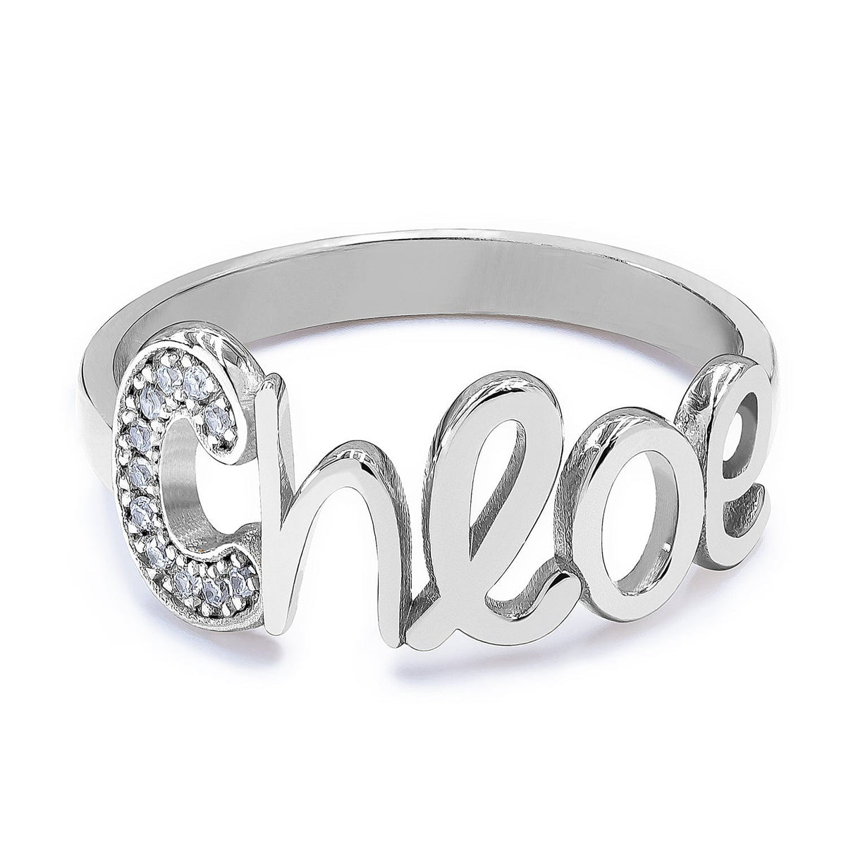Sterling Silver Personalized Name Ring w/ Cubic Zirconia