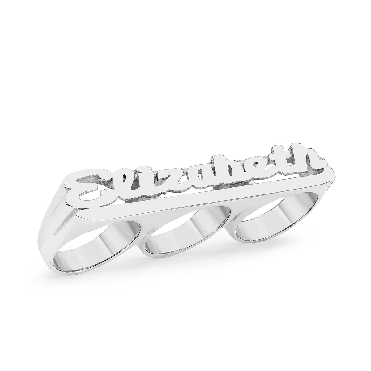 Sterling Silver Personalized Three-Finger High Polish Name Ring
