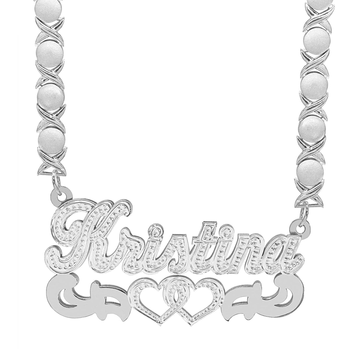 Sterling Silver / Rhodium Xoxo Chain Double Nameplate Necklace &quot;Kristina&quot;