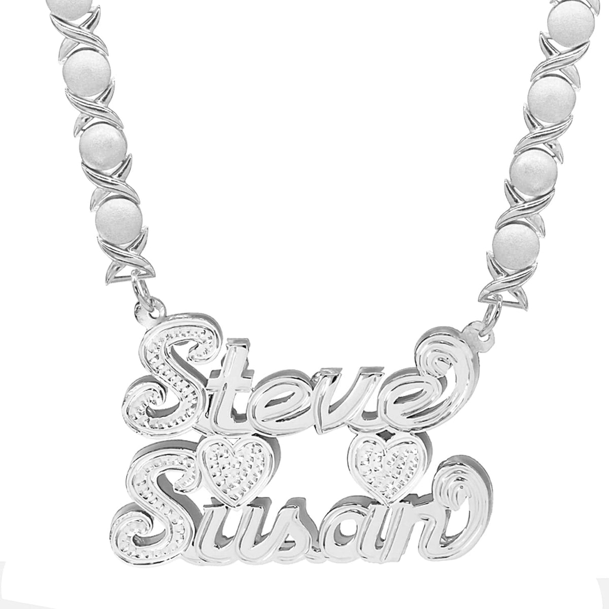 Sterling Silver / Rhodium Xoxo Chain Double Plated Name Necklace - Couples - Best Friends